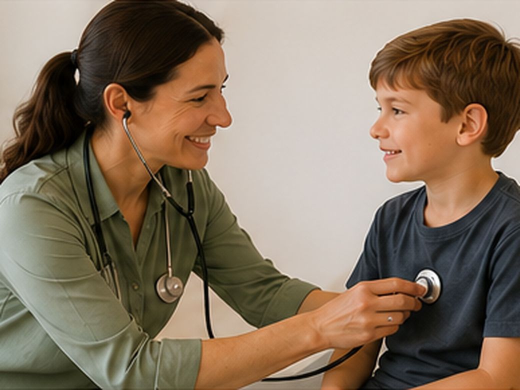 Paediatrician examining a school-age child